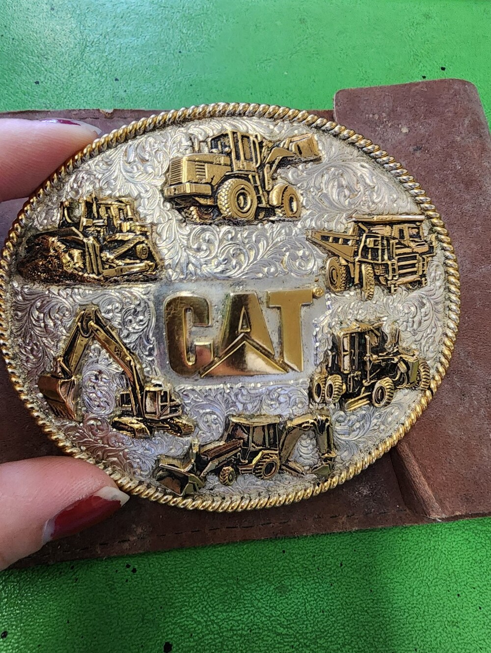 Cat Gold & Silver Embossed Belt Buckle - Brand